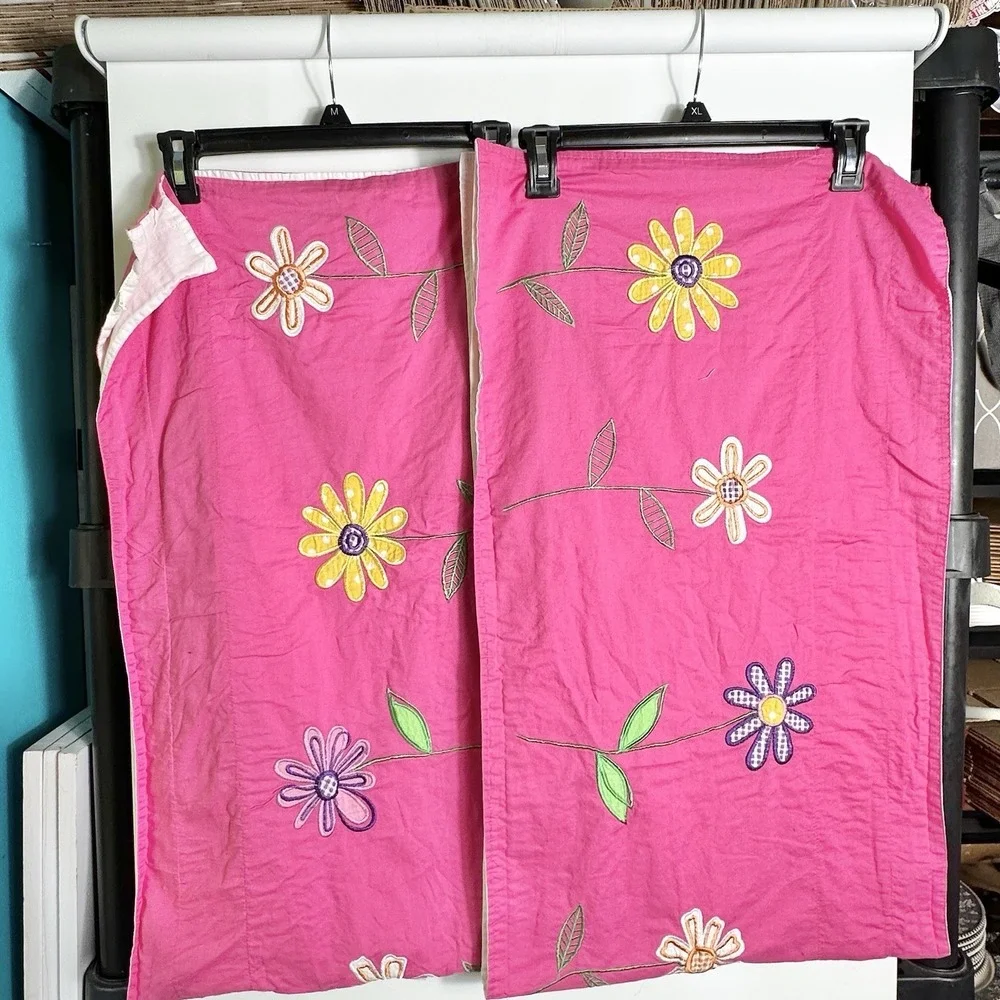 Pottery Barn Kids Pink Floral Valances Set of 2 Embroidered 56
